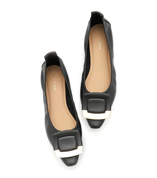 Faye Buckle Square-Toe Flats Black