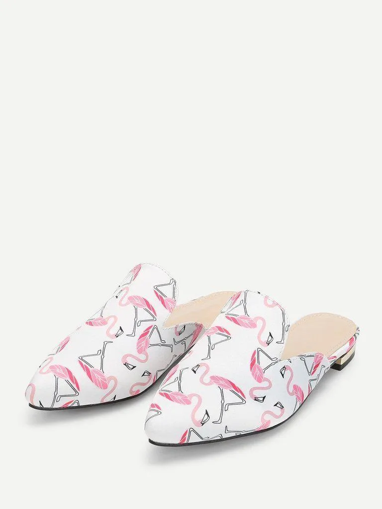 Flamingo Print Pointed Toe Flats