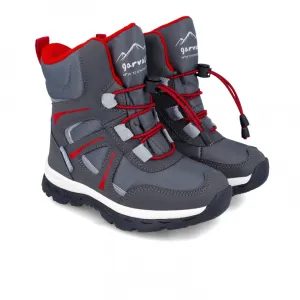 Gray and red snow boot