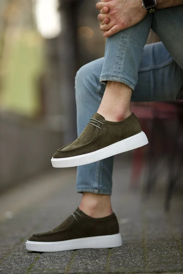 Green Suede Laced Slip-On Shoes for Men | GentWith