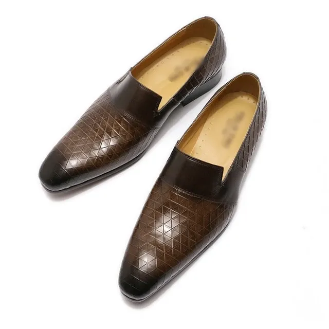 Hand Painted Brown Black Genuine Leather Men Shoes