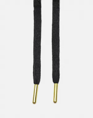 Lacespace Black Waxed Flat Lace Gold Metal Aglet