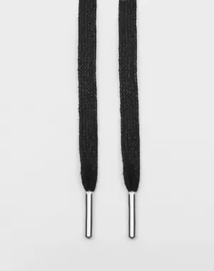 Lacespace Black Waxed Flat Lace Silver Metal Aglet