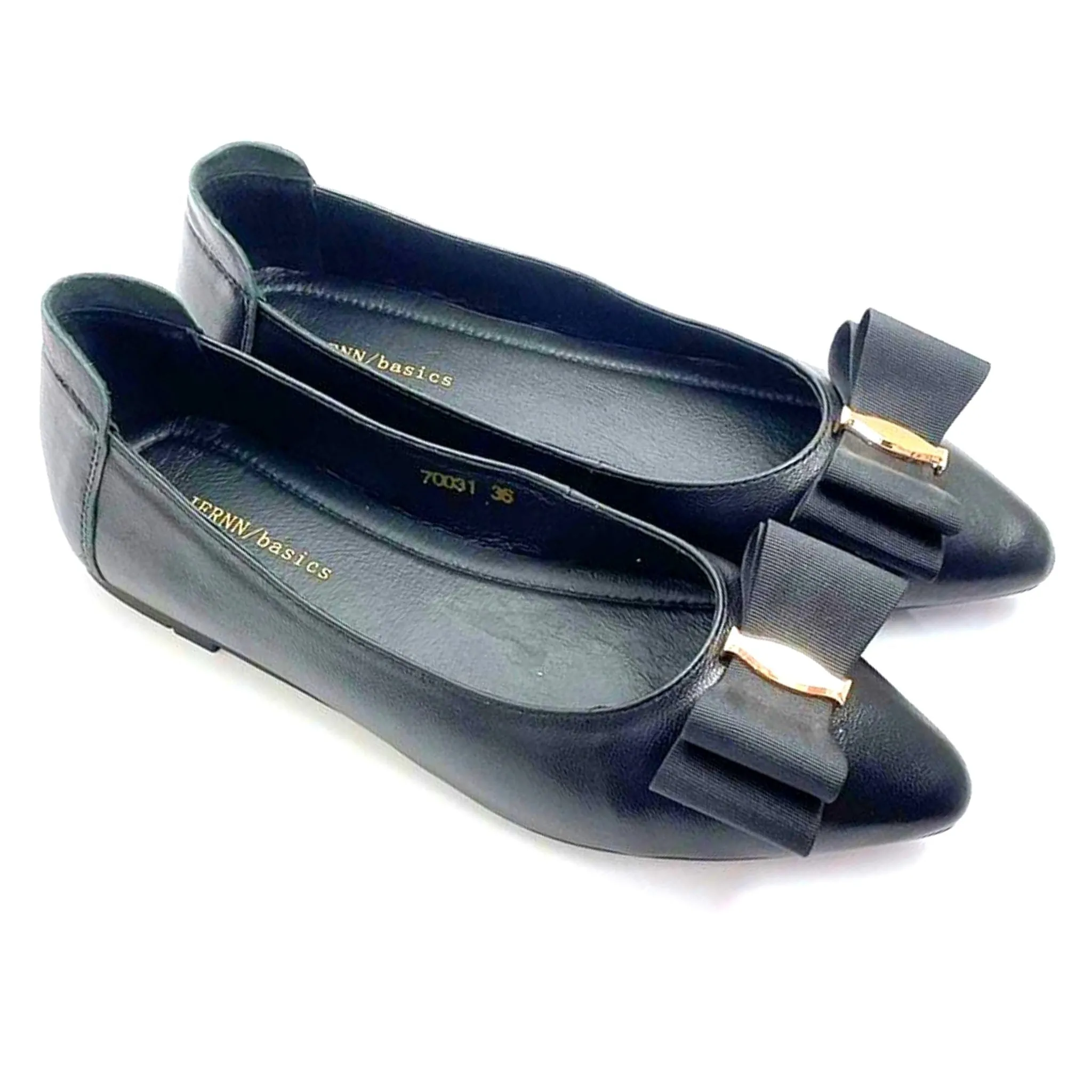 Leather flats with Shantong layered ribbon - 70031