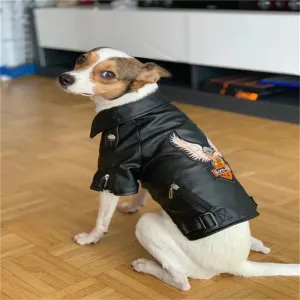 Legendary Leather Jacket For Dogs Cool Motorcycle Glorious Eagle Pattern Dog Coat PU Leather Jacket Soft Waterproof Outdoor Puppy Outerwear Fashion Clothes For Small Pet(XXS-XXL)