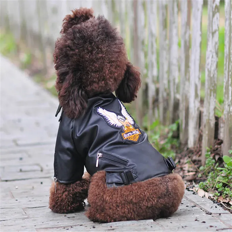 Legendary Leather Jacket For Dogs Cool Motorcycle Glorious Eagle Pattern Dog Coat PU Leather Jacket Soft Waterproof Outdoor Puppy Outerwear Fashion Clothes For Small Pet(XXS-XXL)