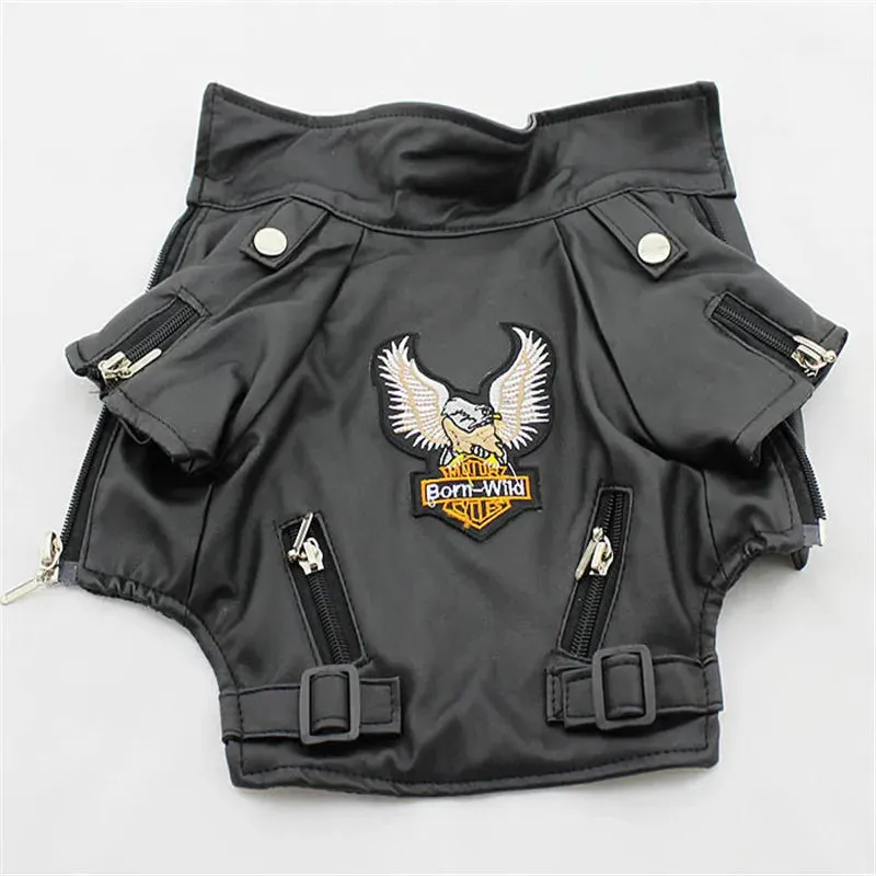 Legendary Leather Jacket For Dogs Cool Motorcycle Glorious Eagle Pattern Dog Coat PU Leather Jacket Soft Waterproof Outdoor Puppy Outerwear Fashion Clothes For Small Pet(XXS-XXL)