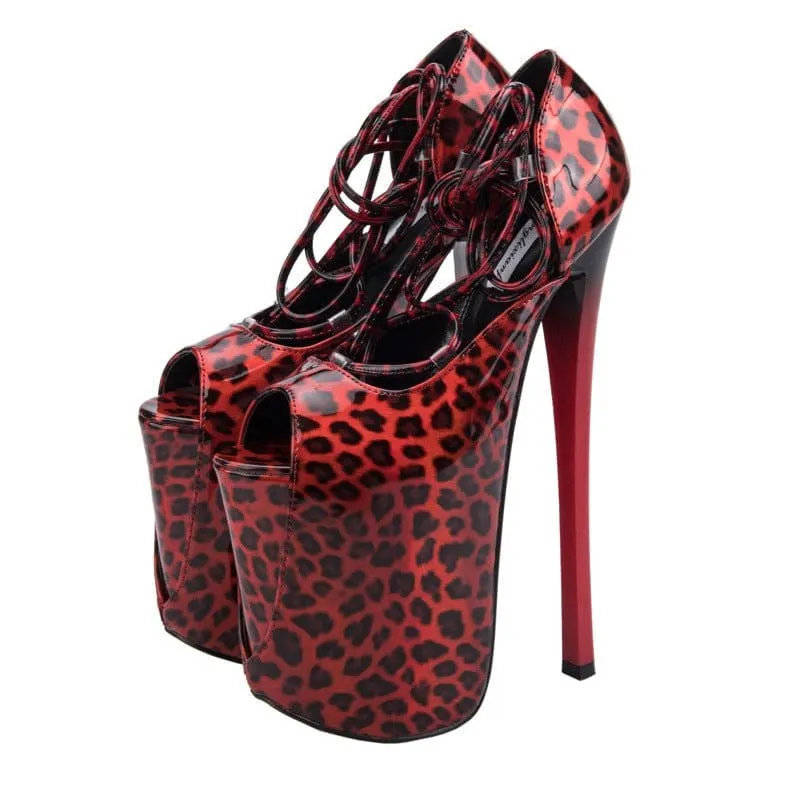 Leopard Print 22cm Stiletto Heel Ankle Tie Sandals