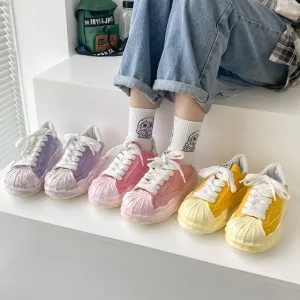 Melting Ice Cream Kawaii Style Lolita Washed Dyed Canvas Shoes Women Cute Super Trend Pink Purple Green Lace Up Board Sneakers