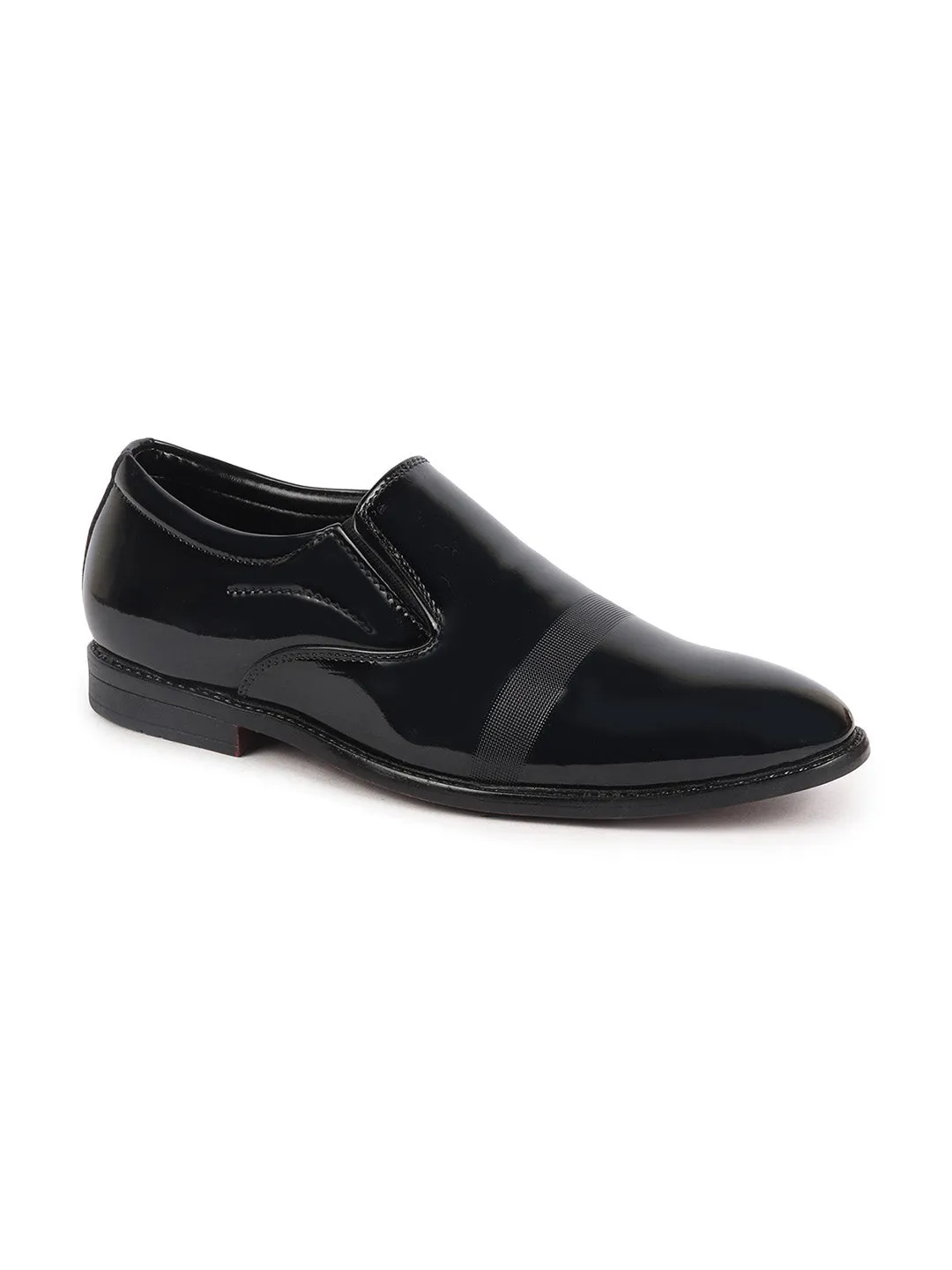 Men Blue Patent Leather Party Formal Textured Strip Slip On Shoes