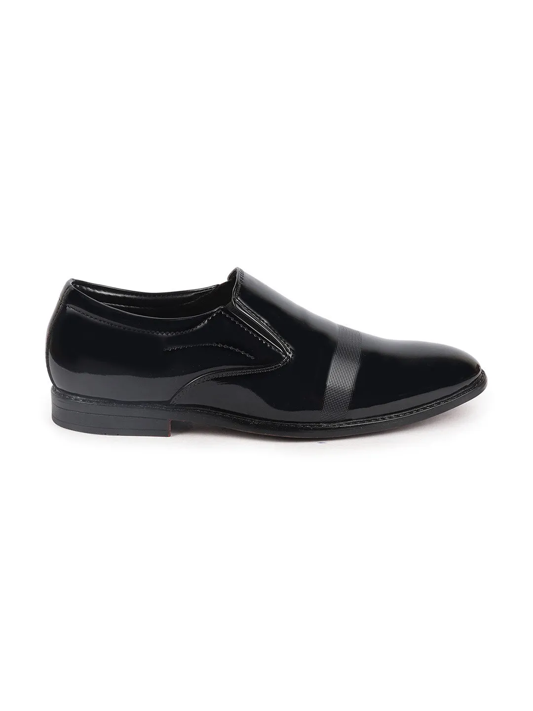 Men Blue Patent Leather Party Formal Textured Strip Slip On Shoes