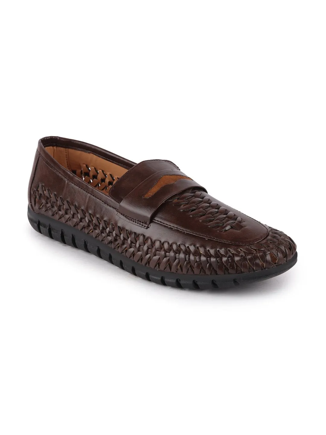 Men Brown Casual Slip-On Knitted Shoes