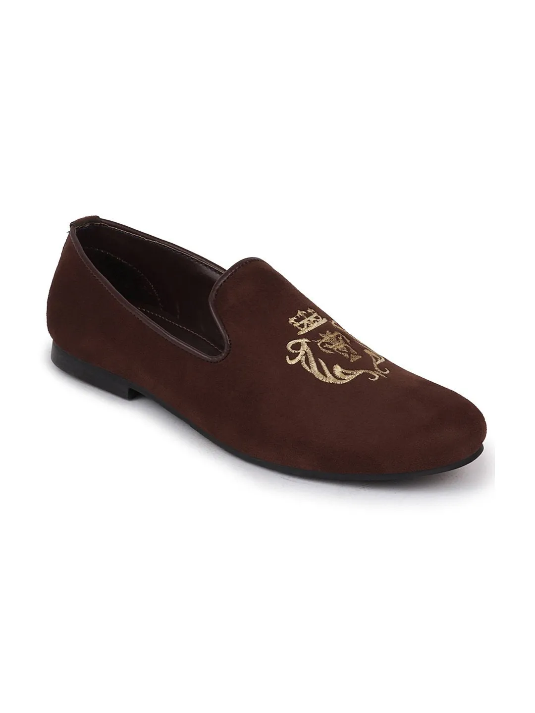 Men Ethnic Brown Party Slip On Loafers