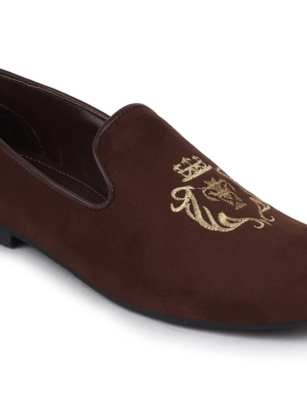 Men Ethnic Brown Party Slip On Loafers