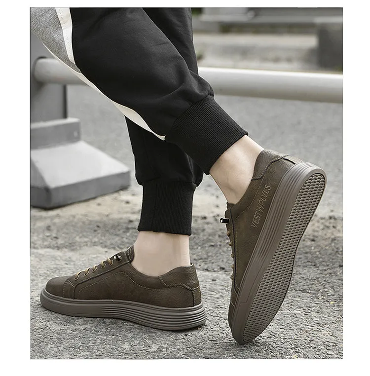 Men's Lace Up Casual Board Shoes Leather Business Oxford Comfortable Breathable Fashion Sneakers