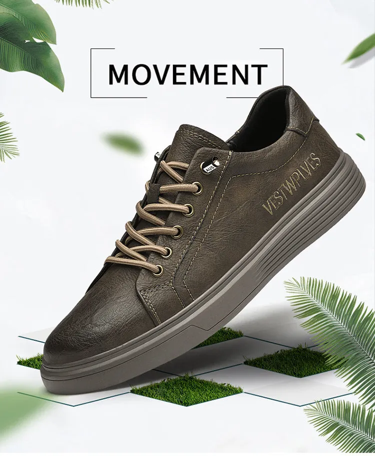 Men's Lace Up Casual Board Shoes Leather Business Oxford Comfortable Breathable Fashion Sneakers