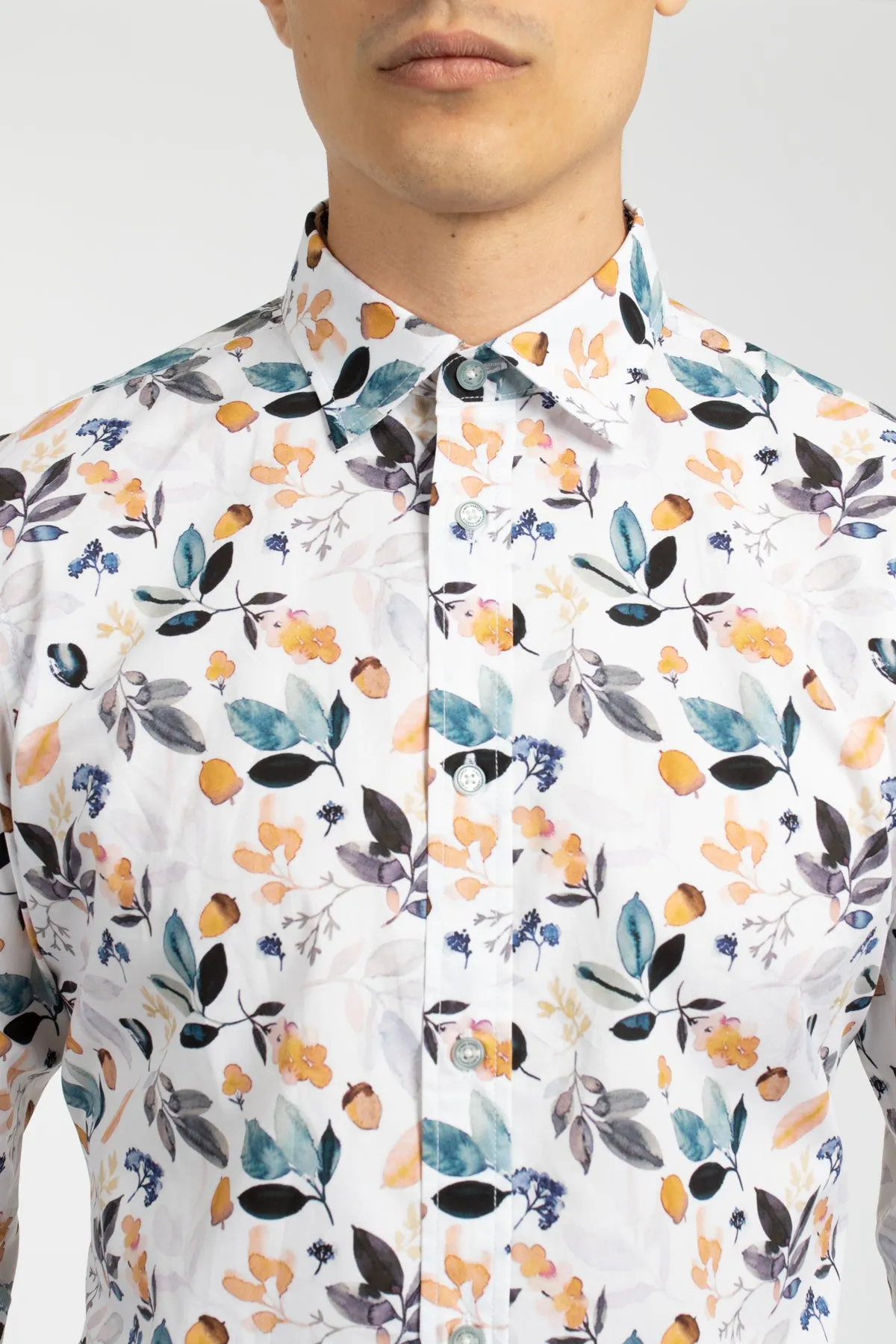 Navy Acorn Cotton Poplin Shirt