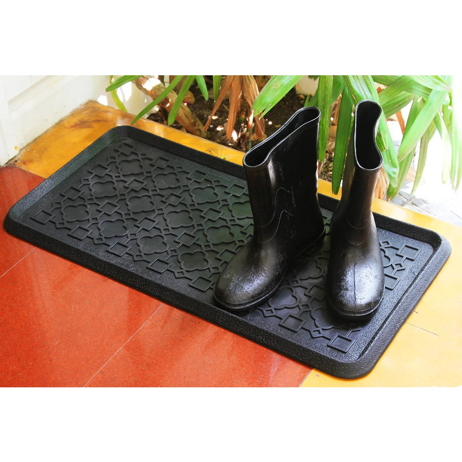 OnlyMat Elegant Black Rubber Boot Tray Mat for your Entrance - Indoor / Outdoor, Waterproof