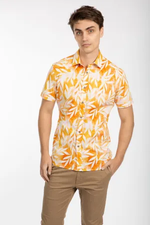 Orange Short Sleeve Leaf Poplin Shirt