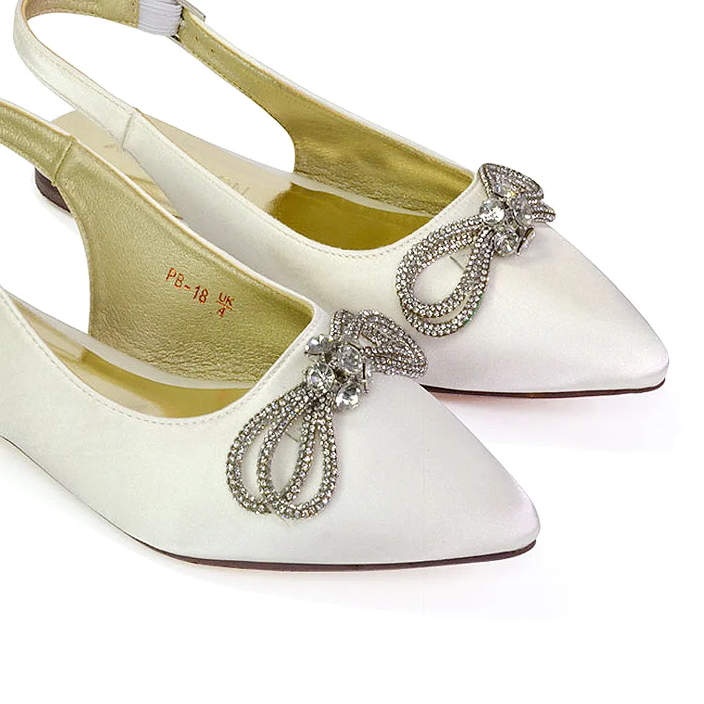 Ossie Slingback Diamante Bow Pointed Toe Ballerina Pump Shoes in Silver