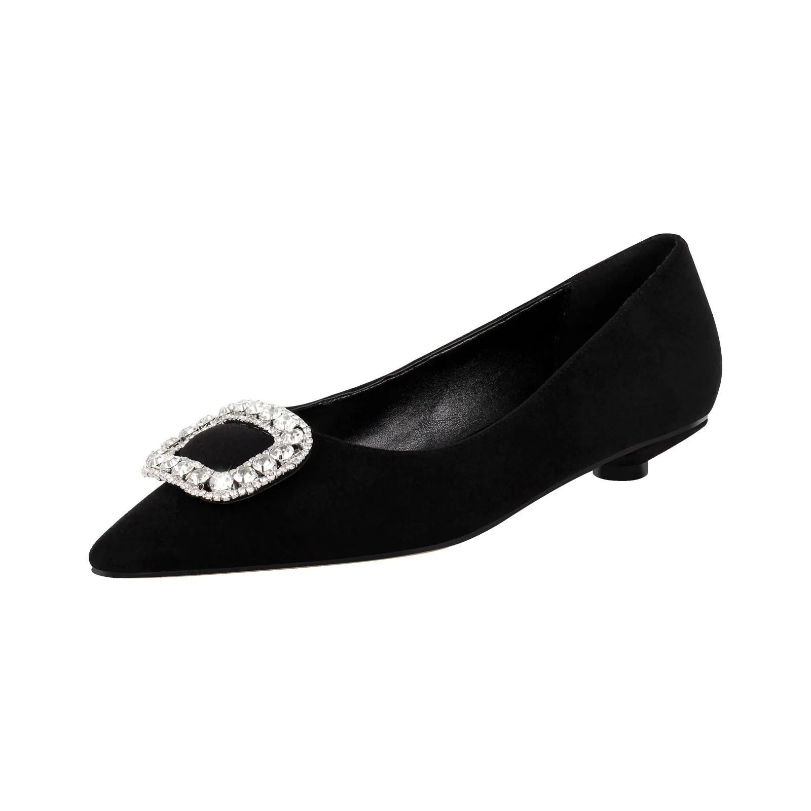 Pointed Toe Rhinestone Suede Round Heel Flats