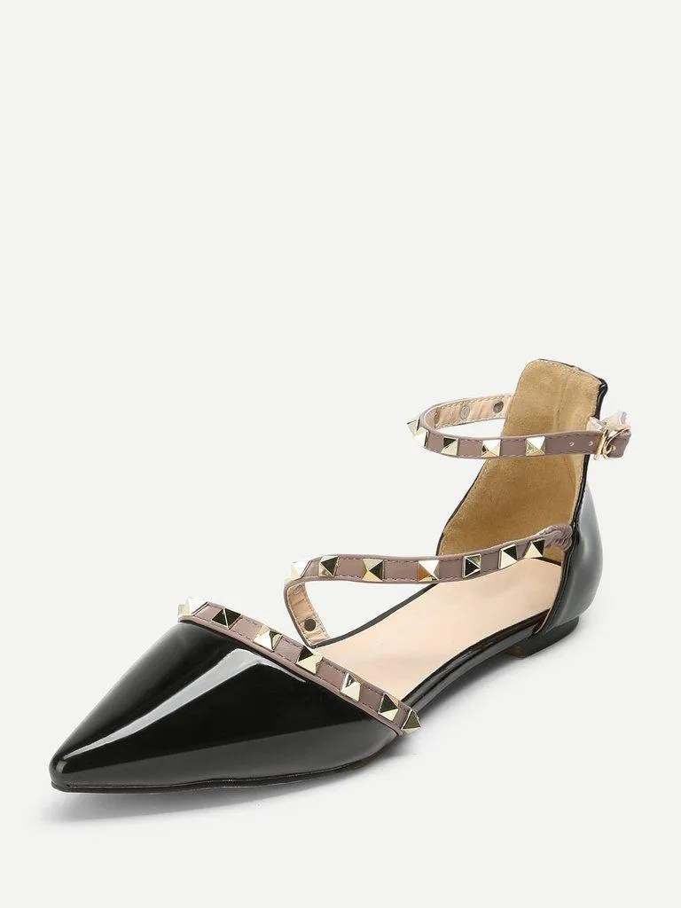 Pointed Toe Studded Decor Flats