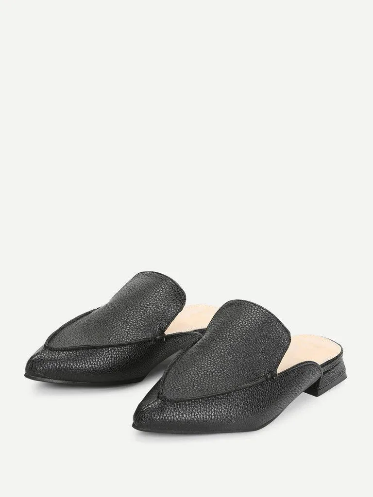 PU Pointed Toe Flat Mules