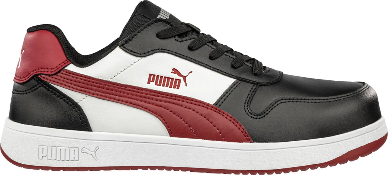 Puma Safety Mens Frontcourt Low AST Black/White/Red Leather Work Shoes