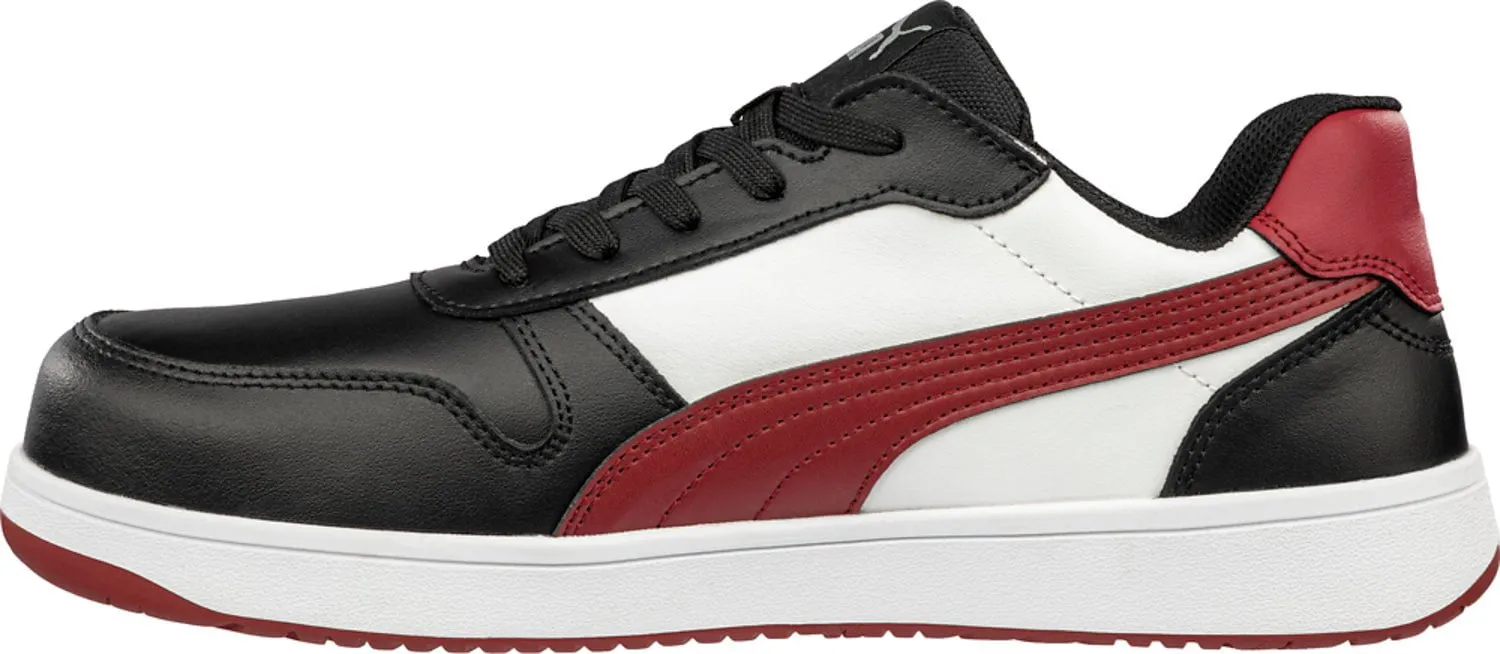 Puma Safety Mens Frontcourt Low AST Black/White/Red Leather Work Shoes