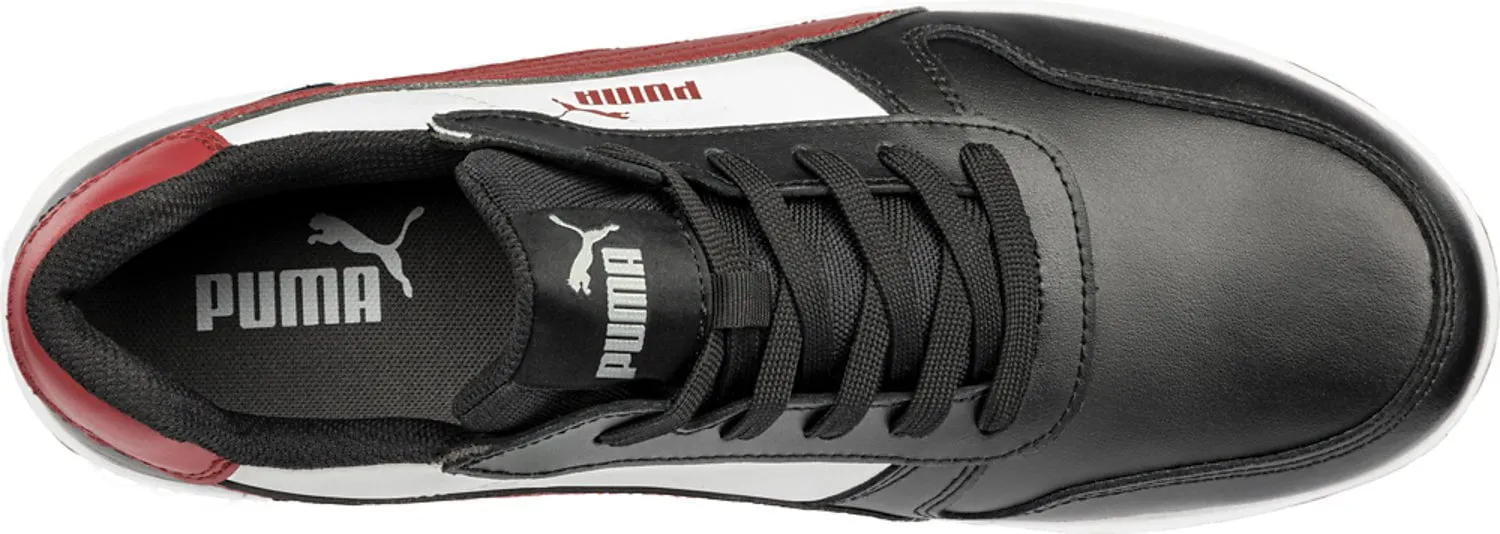 Puma Safety Womens Frontcourt Low ASTM EH Black/White/Red Leather Work Shoes