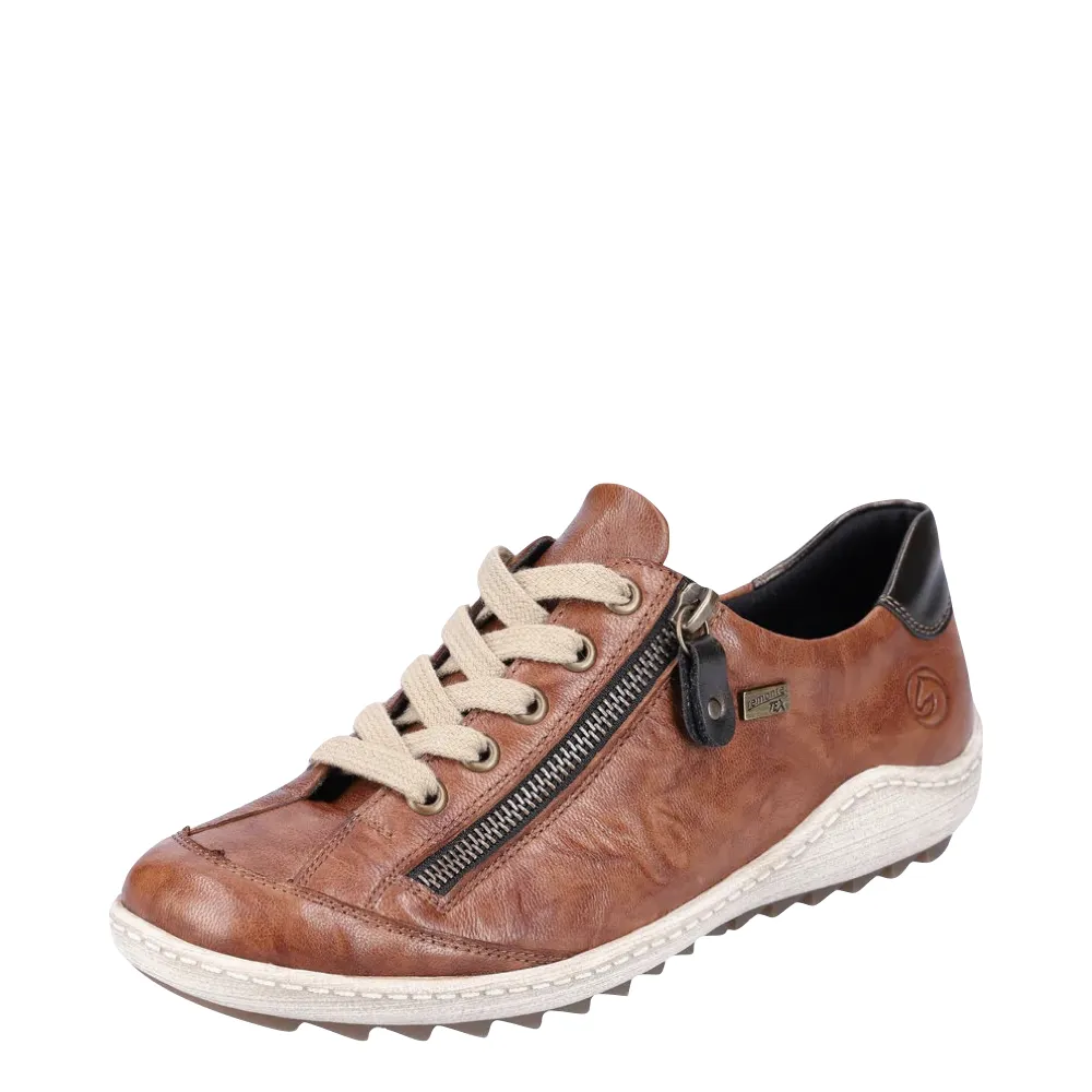 Remonte Women's Liv 02 Waterproof Side Zip Leather Lace Sneaker in Brown