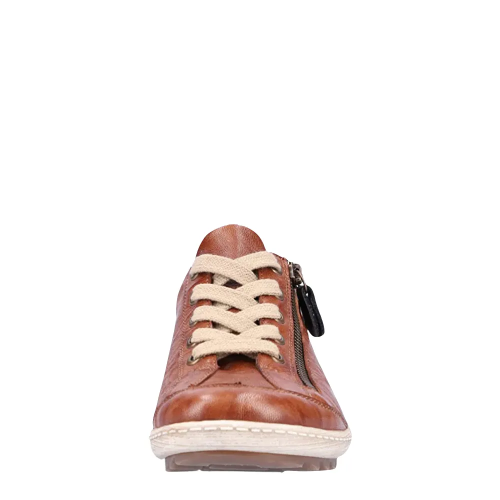 Remonte Women's Liv 02 Waterproof Side Zip Leather Lace Sneaker in Brown