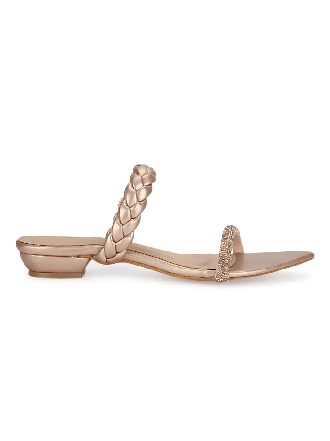 Rose Gold PU Braided Pointed Flats (TC-SLC-SF51-RGLD)