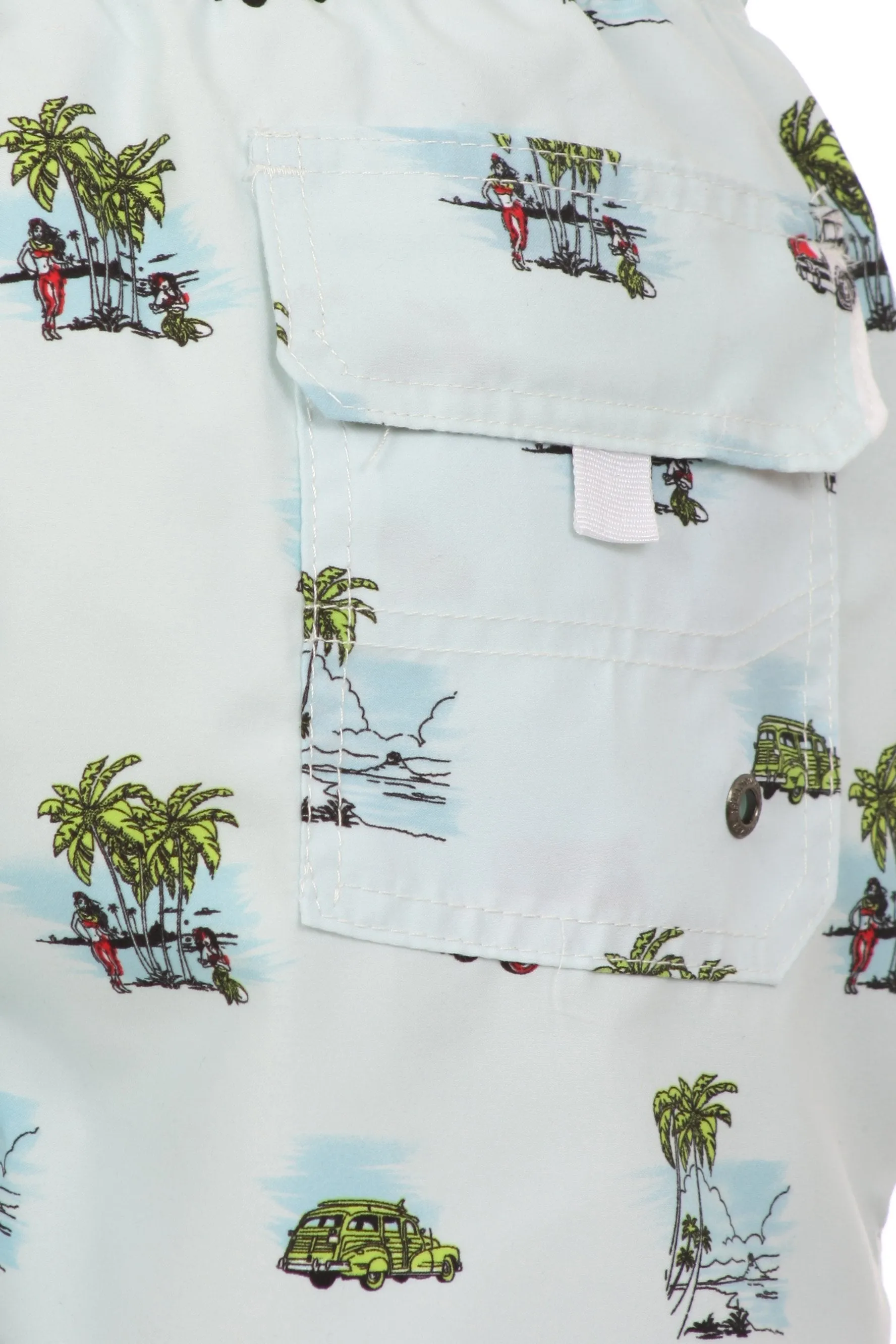 Sakkas Bailer Short Aloha Palm Tree Car Printed Skate Surf Board Short Swim Trunk