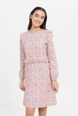 Senior Girls Pink Floral Print Dress