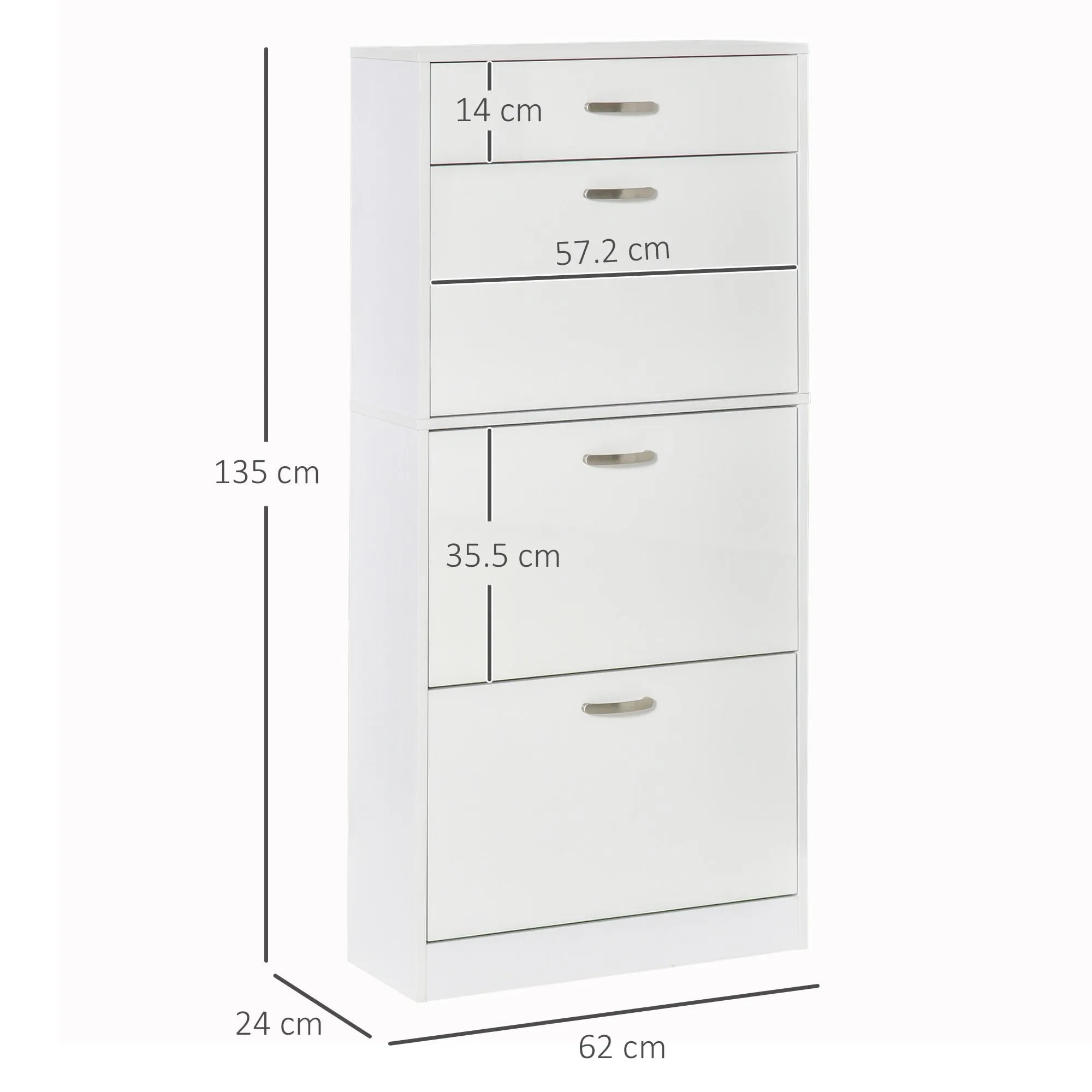 Shoe Cabinet with 4 Drawers Storage Cupboard with Flip Doors Pull Down Furniture Unit with Adjustable Shelves for 18 Pairs White Organizer