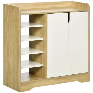 Shoe Storage with Double Doors and Open Shelves 13 Pair Shoe Storage Organizer for Entryway Hallway Natural and White