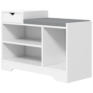 Shoe Storage with Seat, Upholstered Entryway Bench, Shoe Bench with Drawer and 3 Open Shelves for Hallway