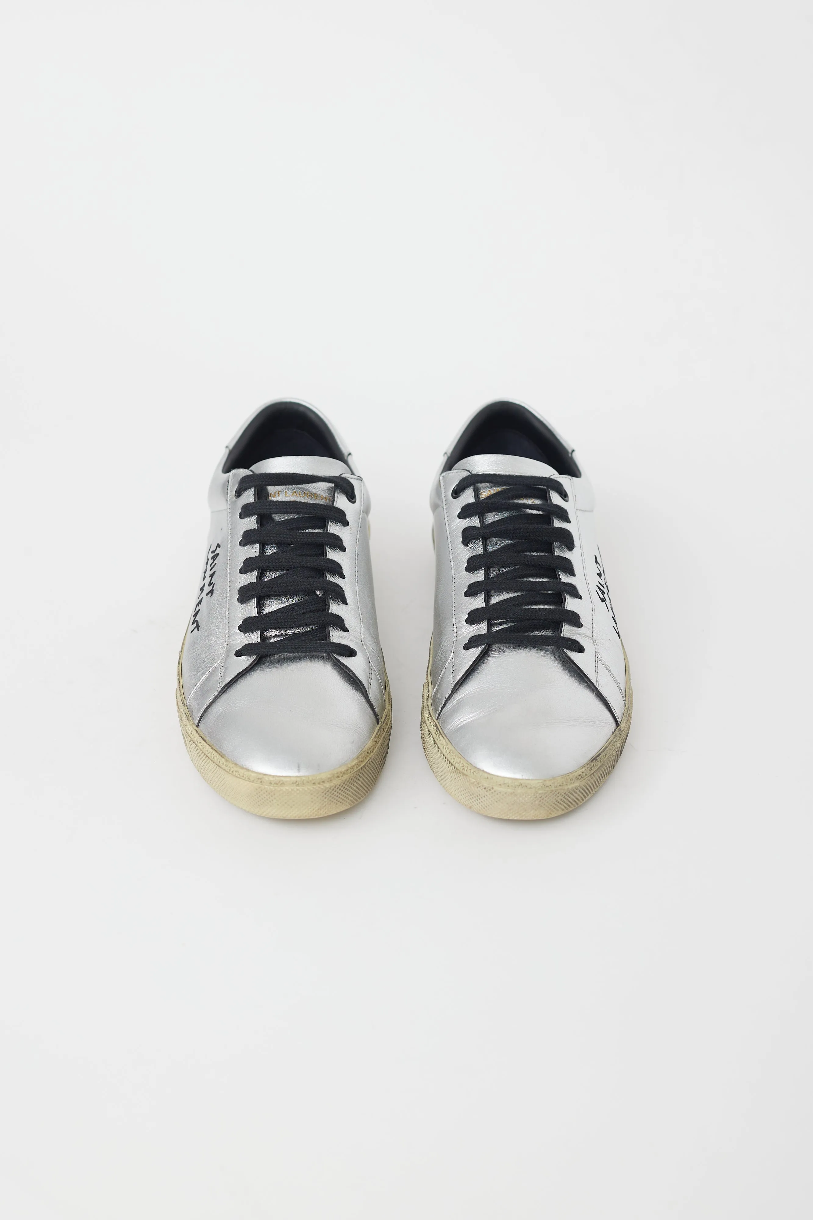 Silver Leather Court Classic Sneaker