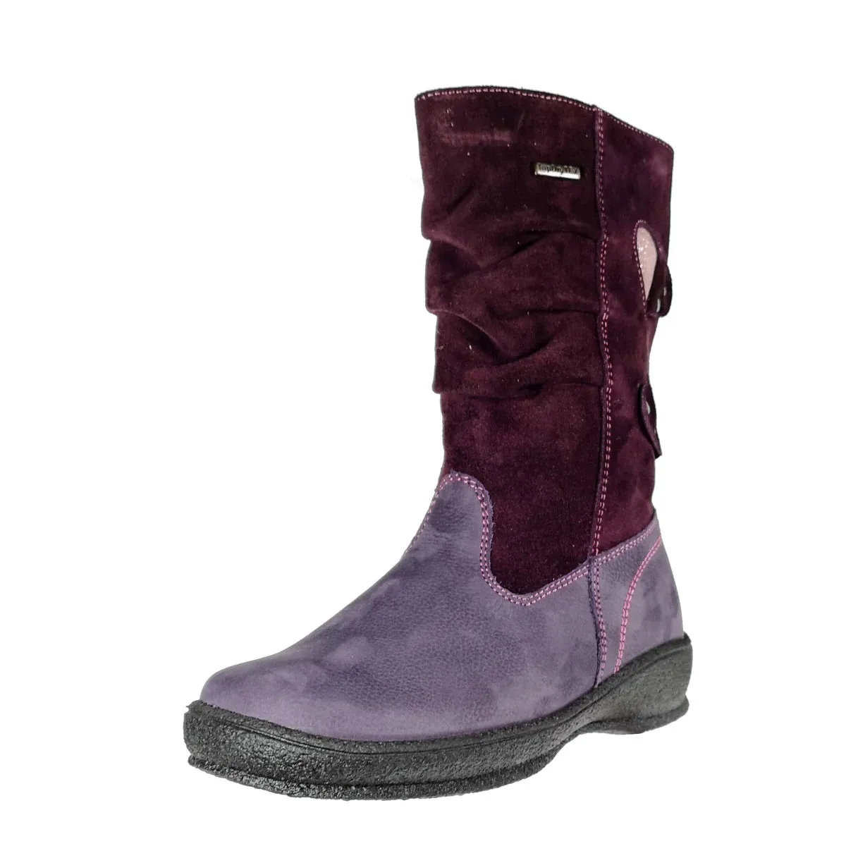 Szamos Kid Girl Winter Boots Mauve And Purple With Hearts And Side Zipper - Made In Europe