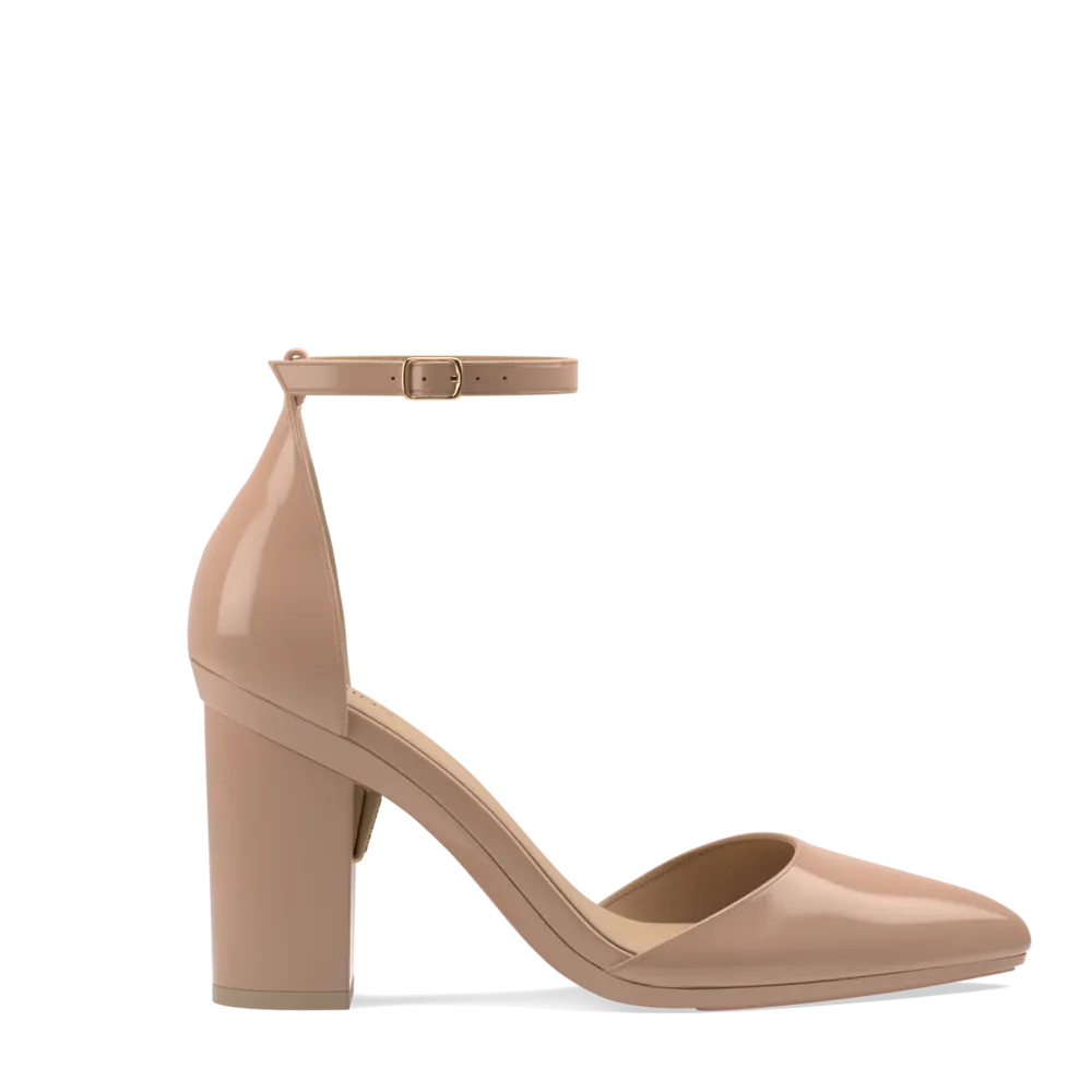 The D'Orsay - Latte Patent   Block Heel Kit 4 Latte - FINAL SALE