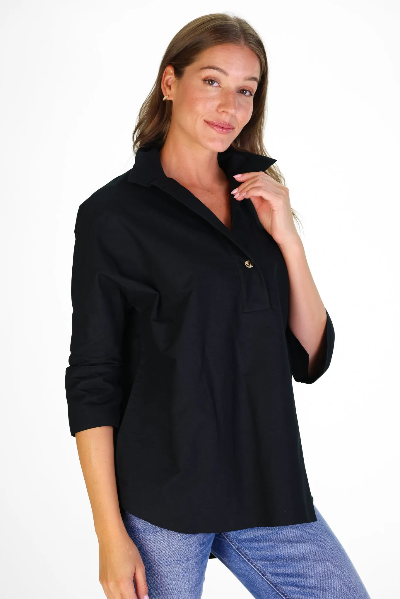 The Joanna Popover in Black Oxford