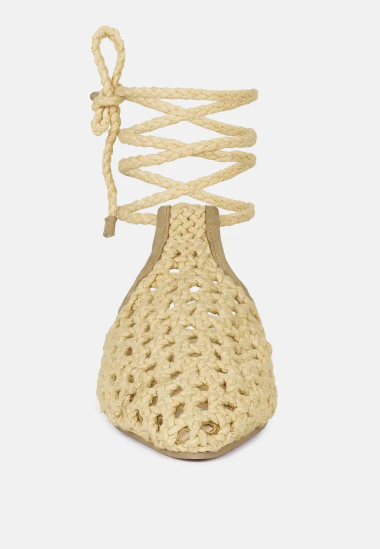 Tutsi Handwoven Honeycomb Cotton Tie Up Mules Flats