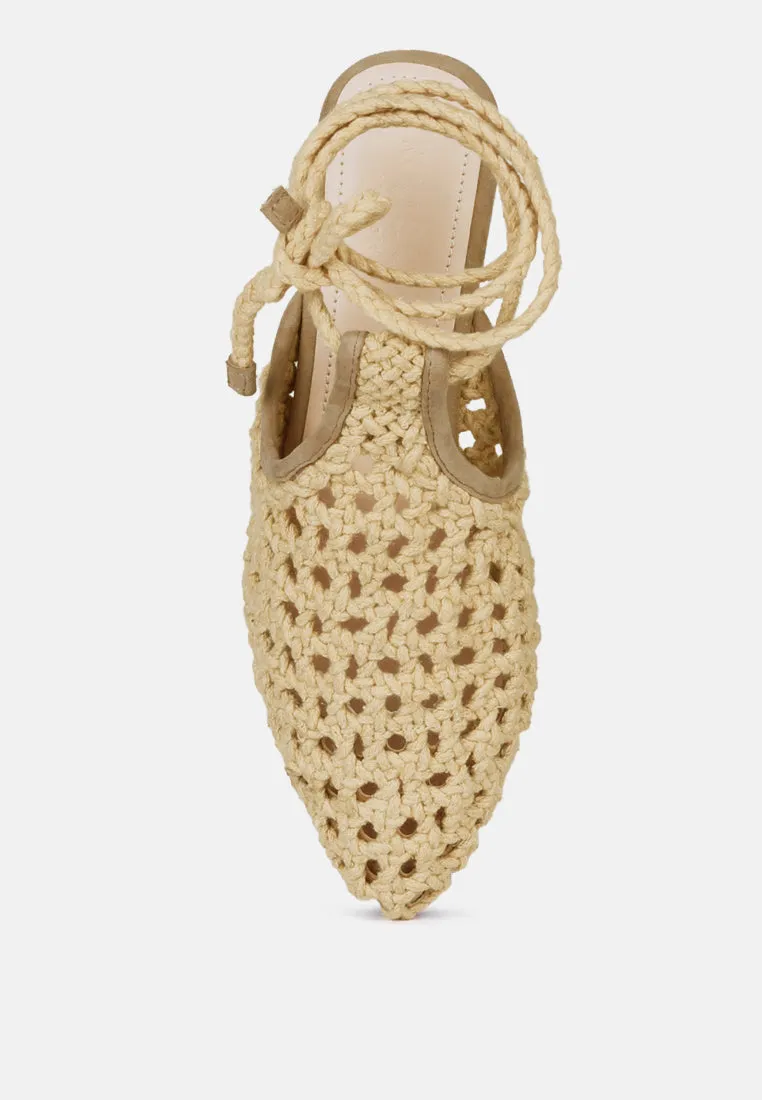 Tutsi Handwoven Honeycomb Cotton Tie Up Mules Flats