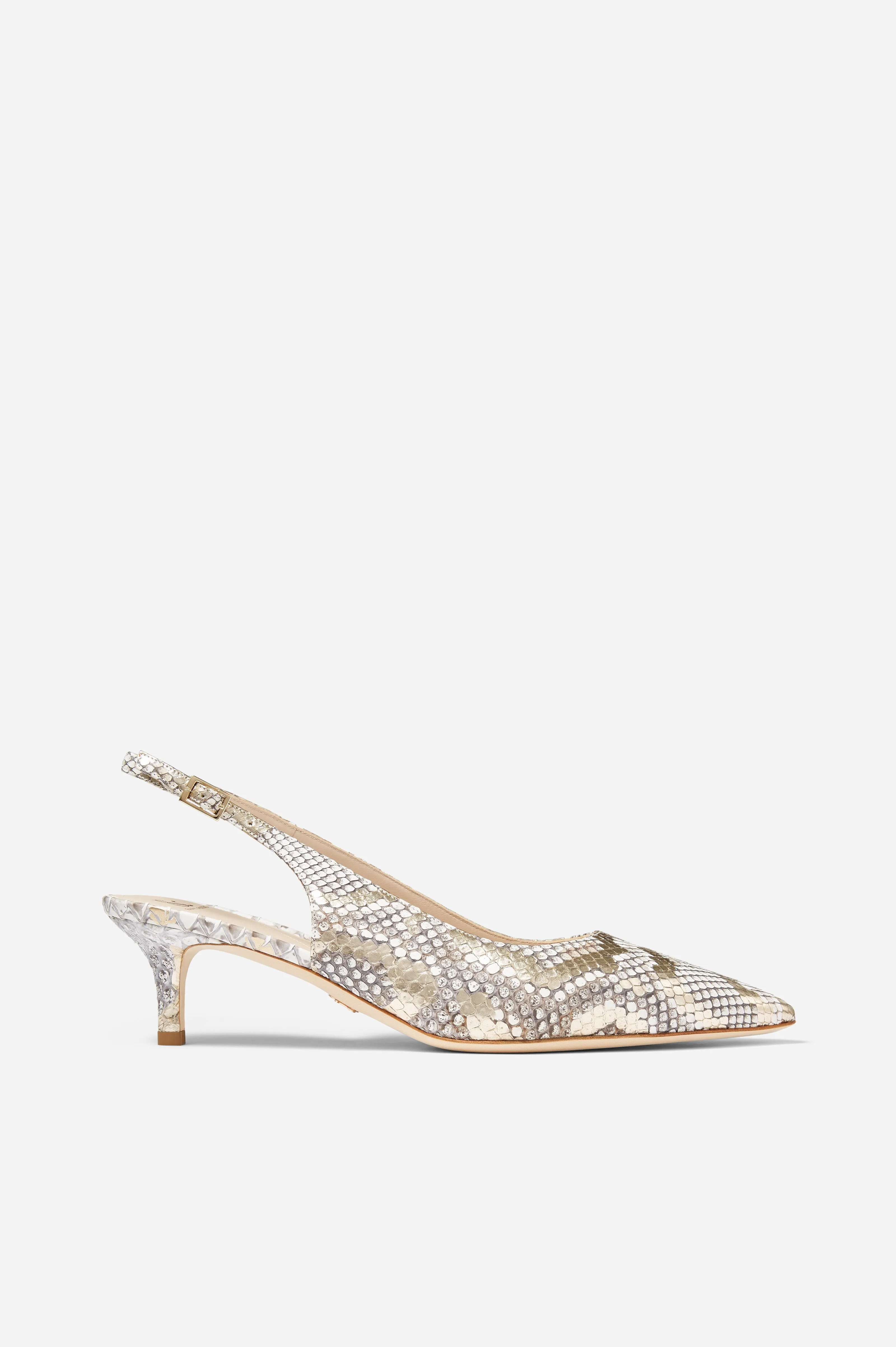 White and Gold Python Slingback Pumps