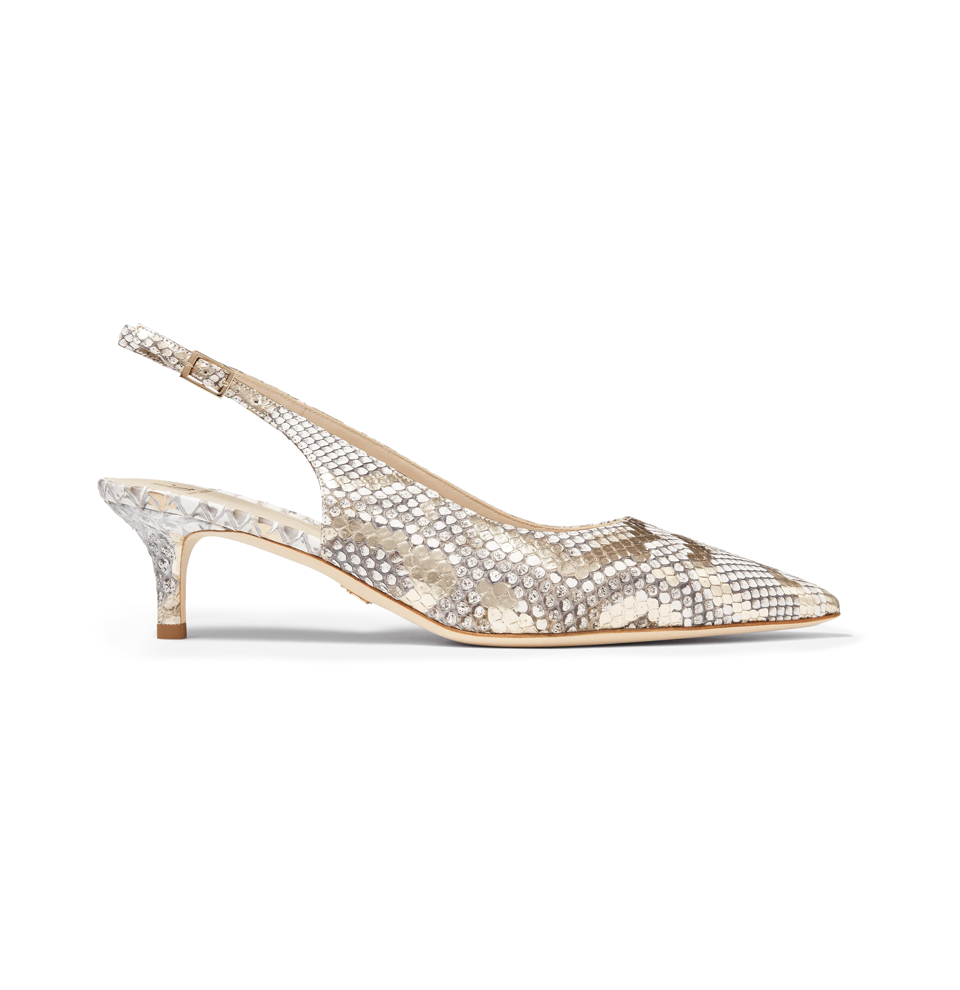 White and Gold Python Slingback Pumps