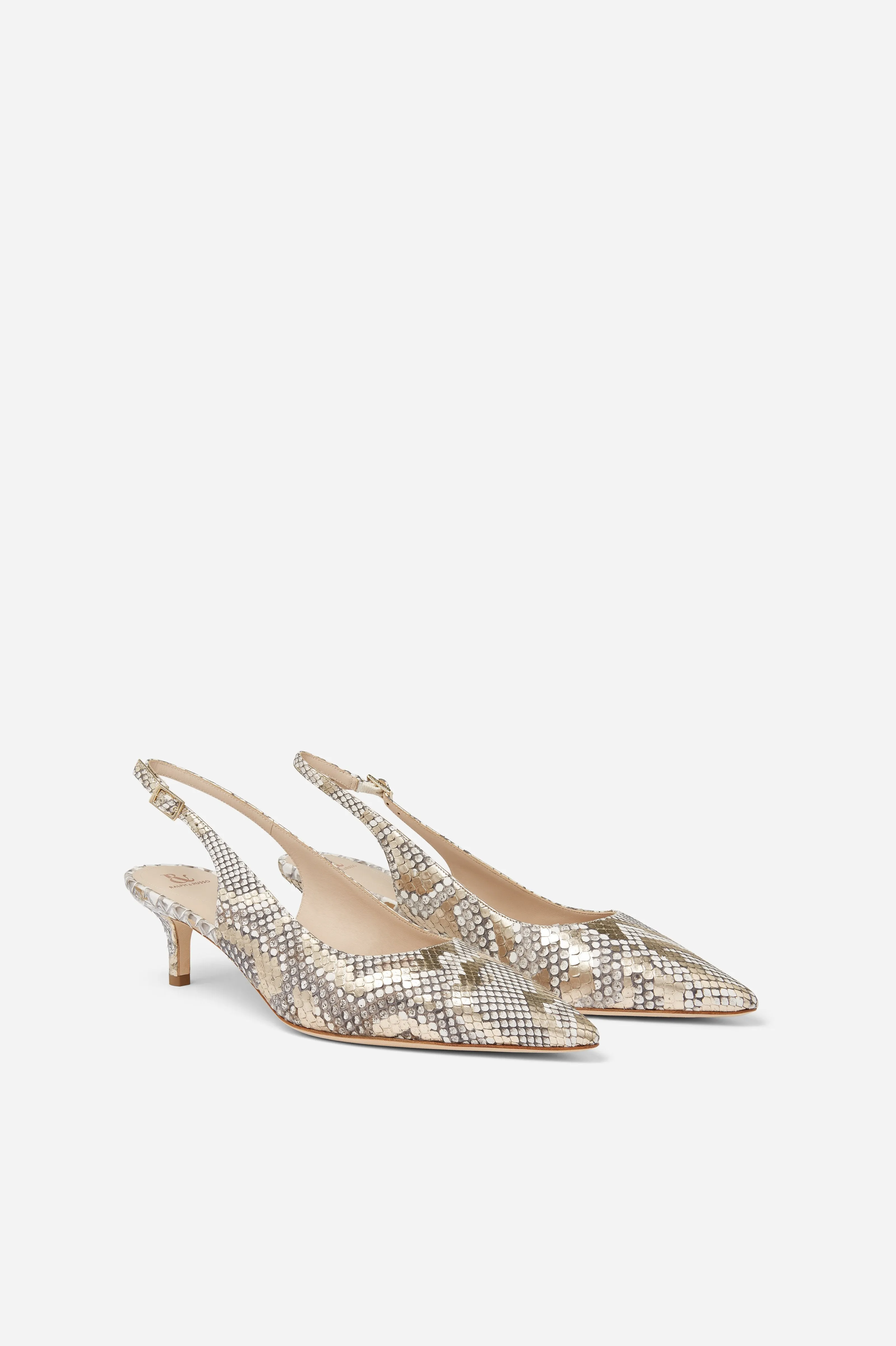 White and Gold Python Slingback Pumps