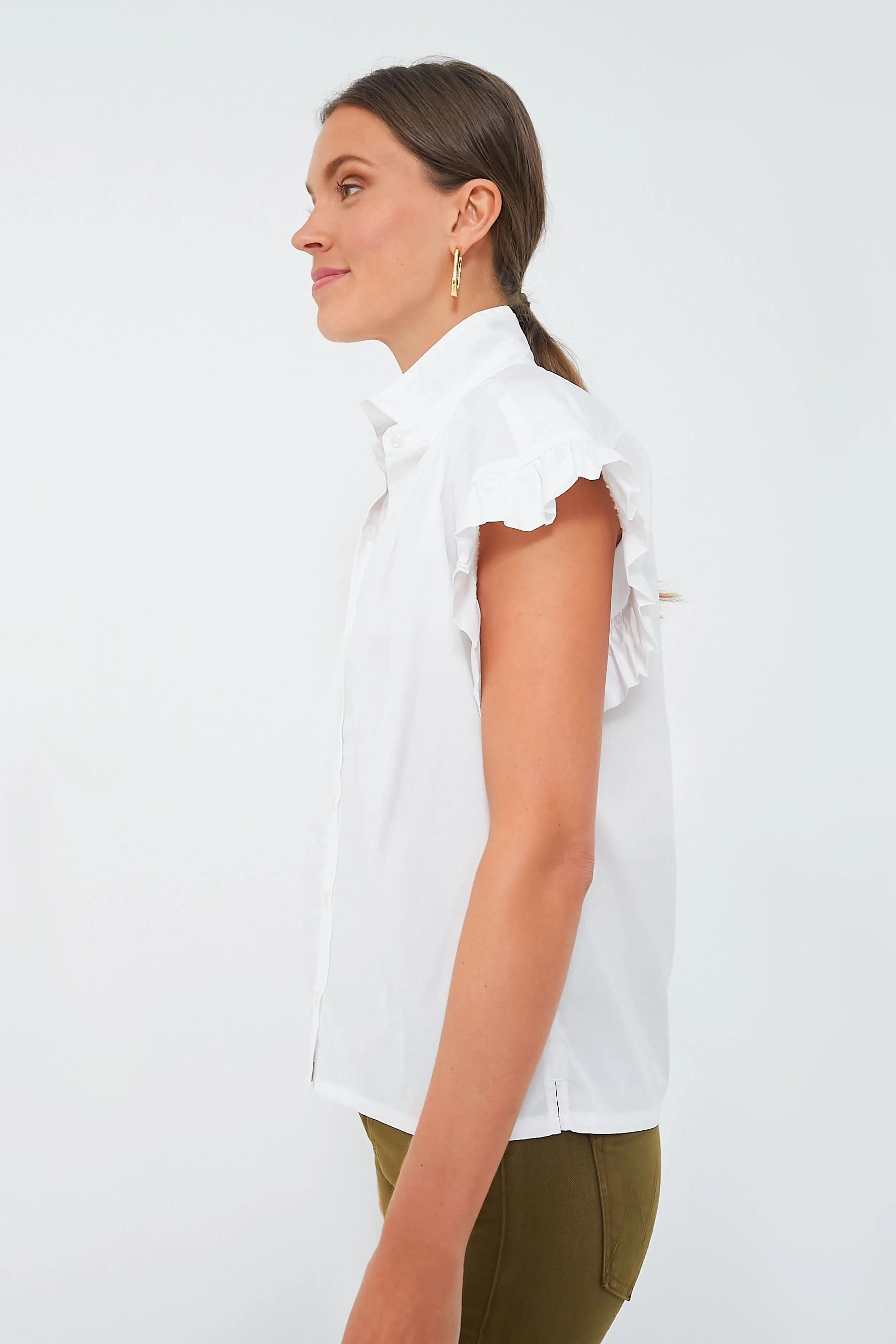 White Marianne B Ruffle Sleeve Shirt