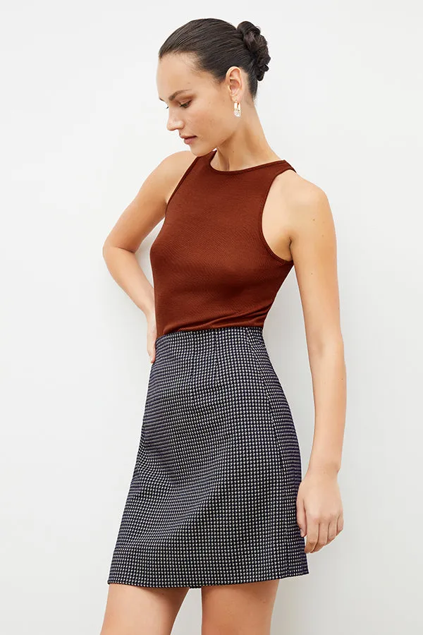 Whitney Skirt - Stretch Houndstooth :: Black / White