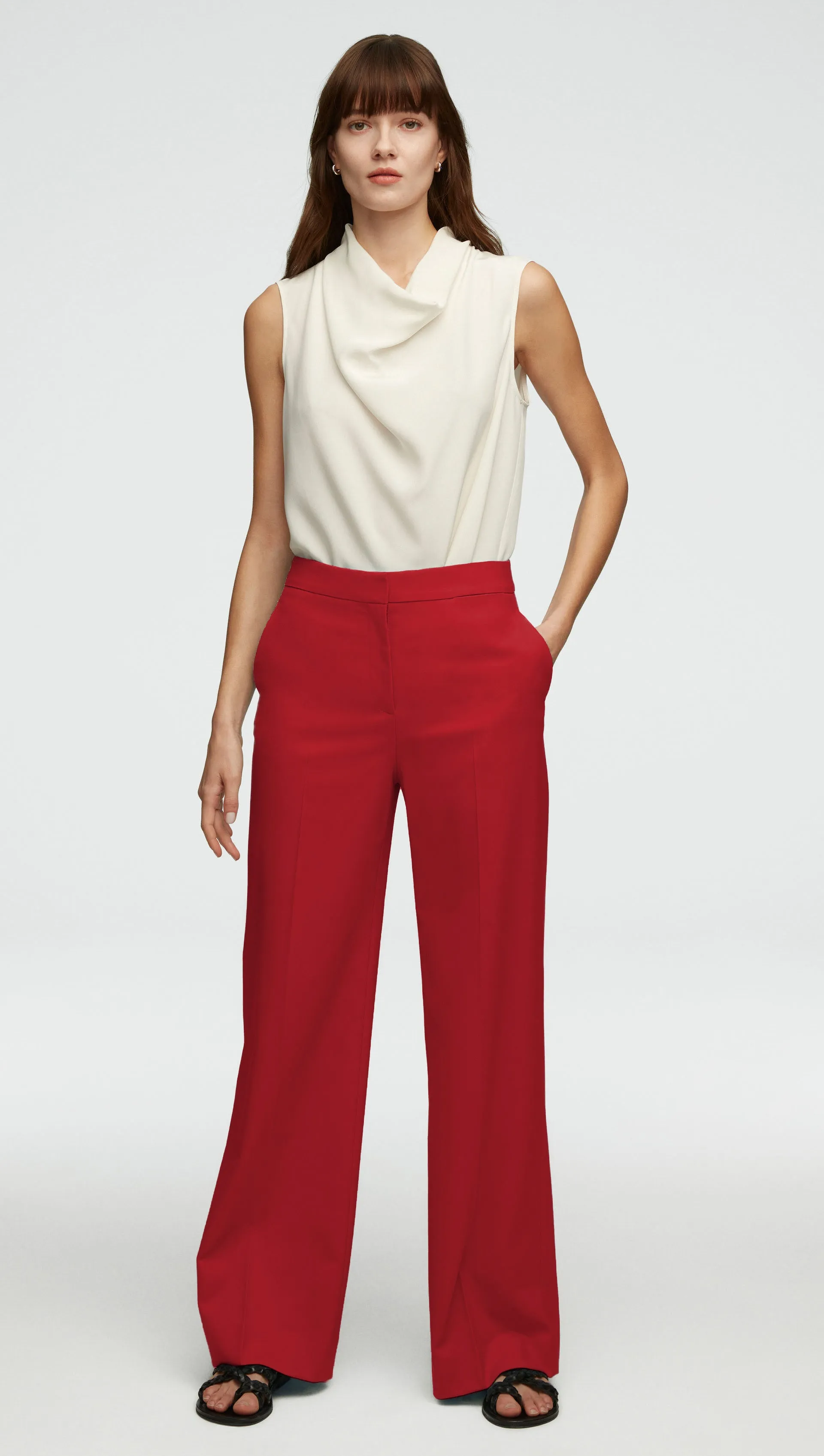 Wide Leg Trouser in Seasonless Wool | Cranberry